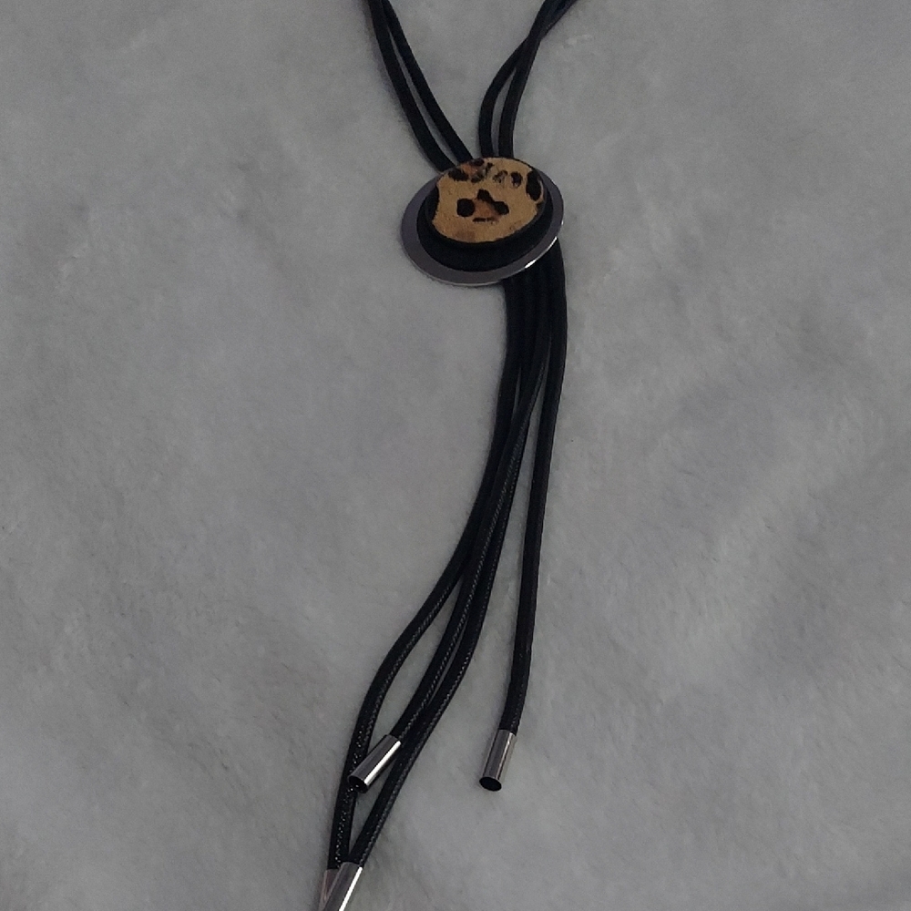 6/$10 Leopard Print Pendant Necklace with Black Cords - Picture 4 of 5